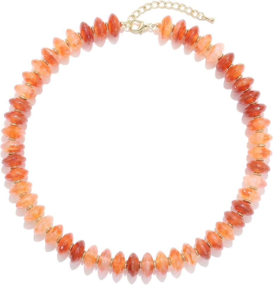 Elegance 11 designs Chunky Beaded Necklace for Women, Resin Disc Bead Statement Choker, Boho Summer Beach Vacation Jewelry