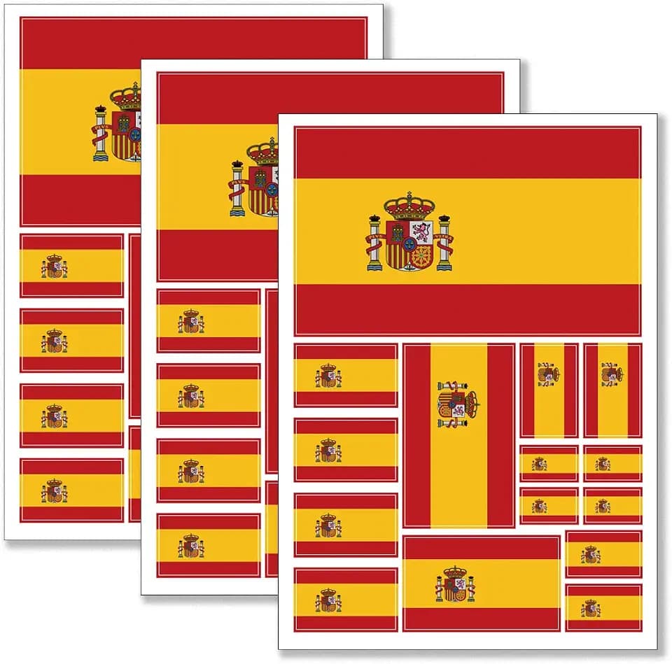 QQSD Spain Flag Sticker Spanish Decal in Multiple Sizes, 3 Pack, 11.7 x 8.3 Inches