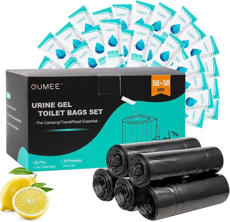 Lemon 50 Portable Toilet Bags with 50 Poo Gel Set, 8 Gallon Capacity
