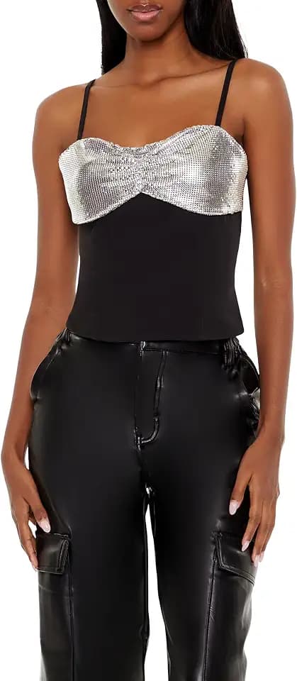 Forever 21 Women's Chainmail Sweetheart Cropped Cami