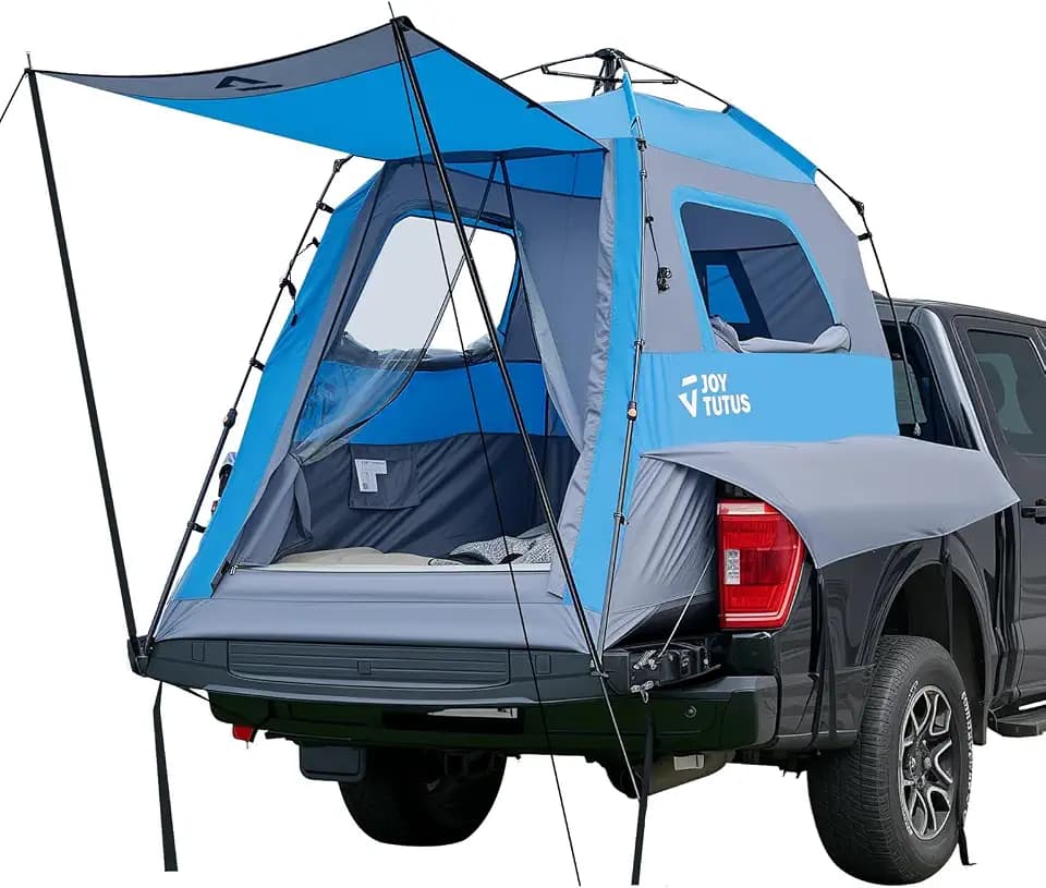 JOYTUTUS Automatic Truck Tent, Easy Set-up, Portable Truck Bed Tent 5.5FT-6.5FT with Rainfly, Truck Camping Tent with Waterproof PU2000mm Double Layer for 2 Person
