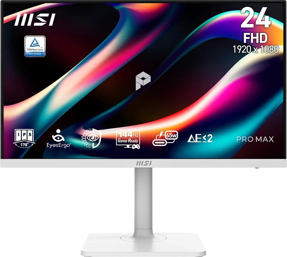 msi PRO MAX 241PHW E14 24-inch IPS 1920 x1440(FHD) Hub Computer Monitor, 144Hz, Free-Synch, HDR Ready, HDMI, DisplayPort, Type C 65W, ΔE < 2, Circular Polarizer, Height Adjustable, Speaker, White