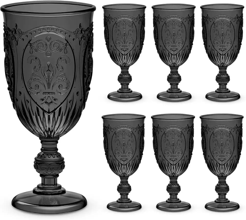 Wiwiqing 6 Pcs Plastic Wine Glasses Vintage Goblets,Black