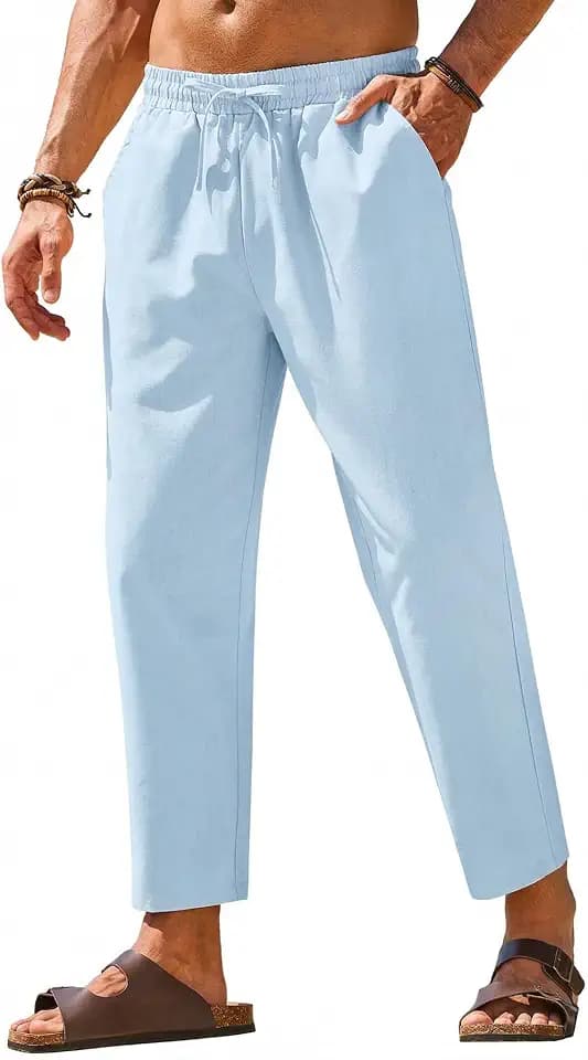 COOFANDY Mens Linen Casual Pants Elastic Drawstring Trousers Summer Pants