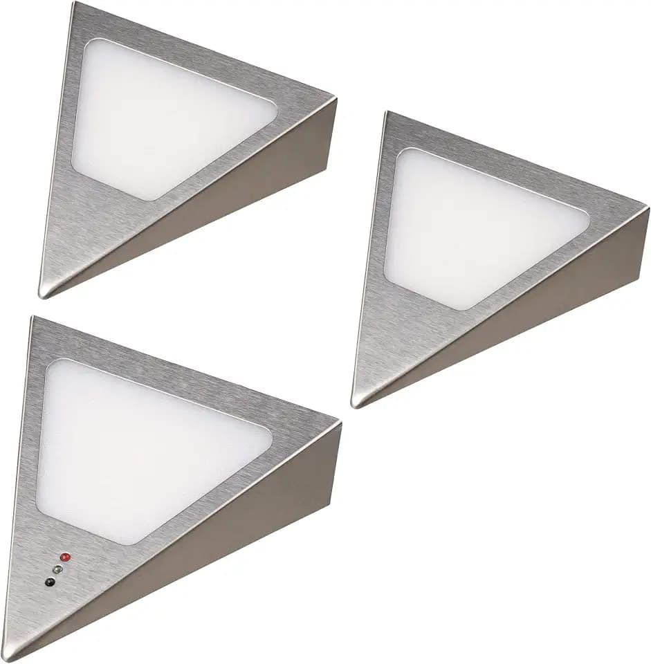 kalb | LED Unterbauleuchten Dreieck mit Sensor - Dimmer Einbaustrahler Einbauspot Edelstahl gebürstet, Auswahl:3er Set warmweiss