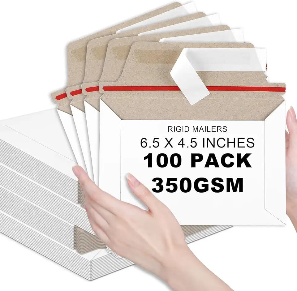 party greeting 100 Pcs 6.5 x 4.5 Inch Rigid Mailers with Self Seal Envelopes Photo Document Mailers Stay Flat Cardboard Envelopes for Shipping Postcard Calendar Photos CD Document Comic Book Card
