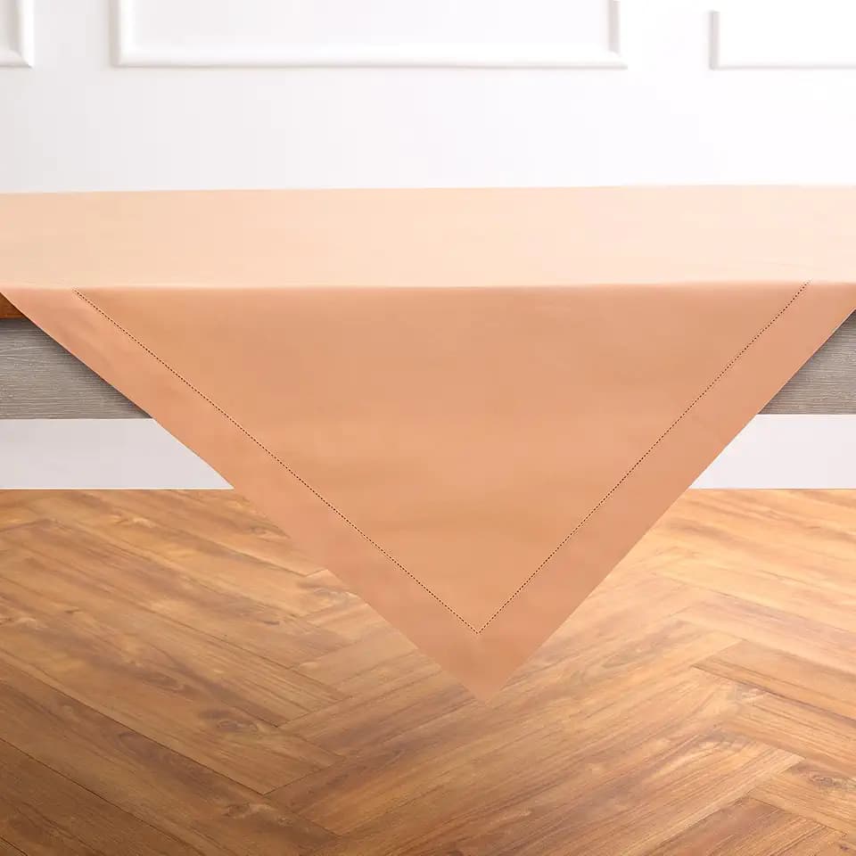 Solino Home Cotton Linen Table Cloth, Throw Peach Hemstitch, 52 x 52 in