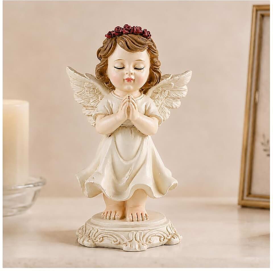 Praying Angel Figurine, Guardian Angel Statue for Shelf Desk Bedside Decor, 6.3" Angel Figurine for Mom Grandma Daughter Women, Sympathy Memorial Religious Gift for Christmas Easter Birthday