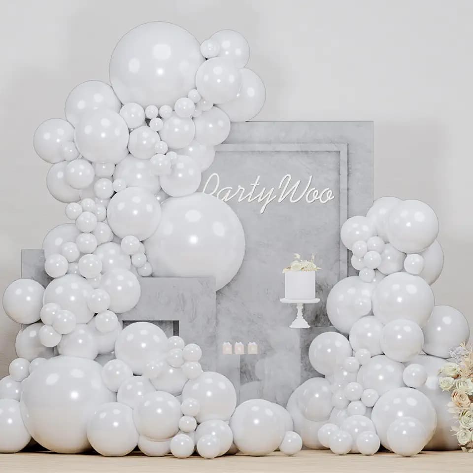 PartyWoo Pearl White Balloons 152pcs Metallic White Color Different Sizes