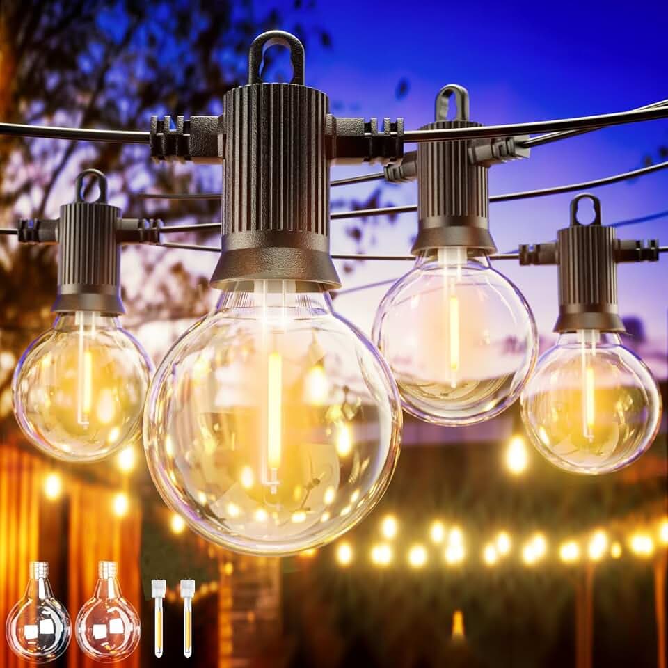 ZOTOYI 30M Lichterkette Außen Glühbirnen, G40 40 Birnen 2 Ersatzbirnen Outdoor Lichterketten Glühbirnen IP65 Wasserdicht Lichterkette für Garten,Terrasse,Bäume,Hof, Patio,Party