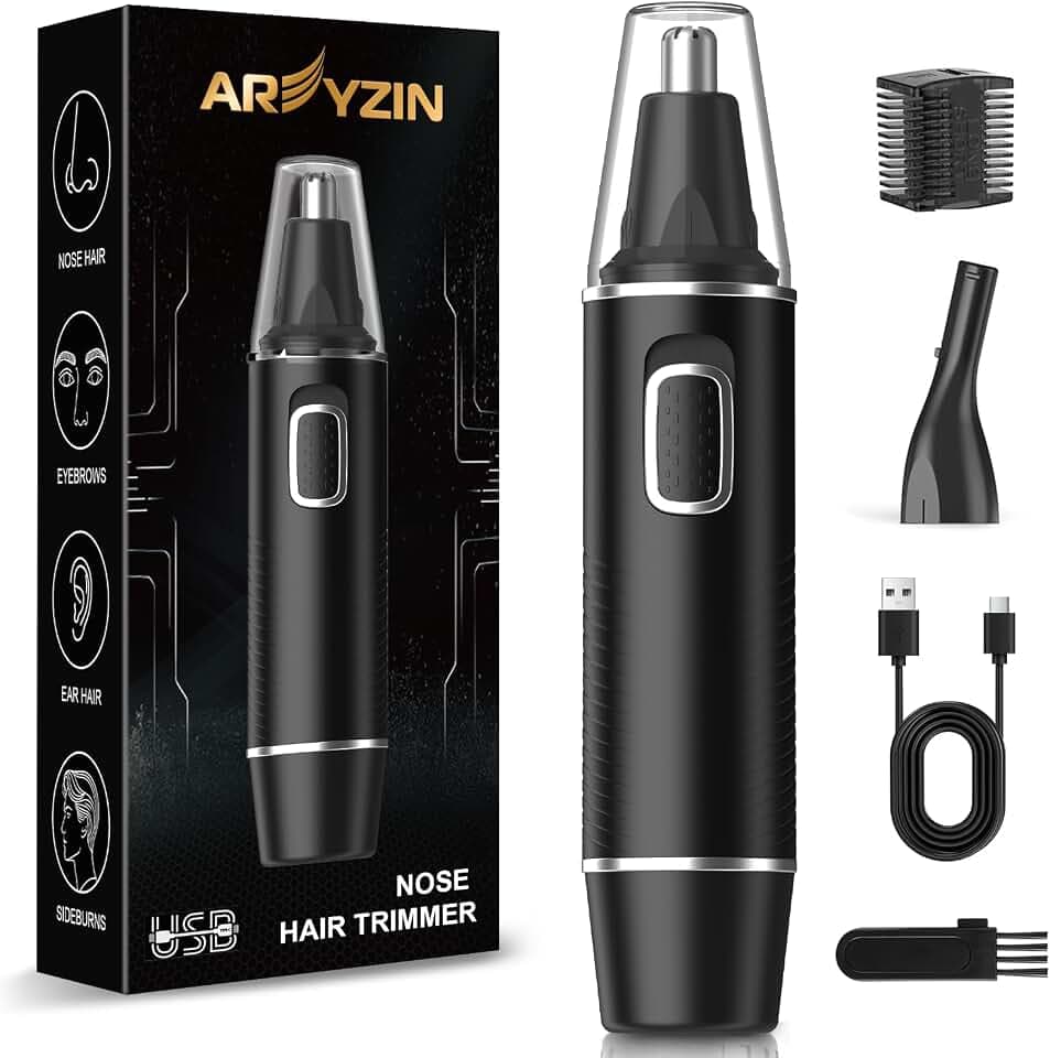 Nasenhaartrimmer für Herren, schmerzfreier Nasentrimmer, wiederaufladbar, für Ohr- und Augenbrauen-Gesicht, Nasenhaarschneider mit IPX7 wasserdicht, zweischneidige Klingen für einfache Reinigung