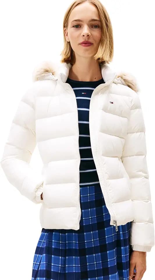 Tommy Jeans Damen Pufferjacke Basic Hooded Down Jacket mit Kapuze