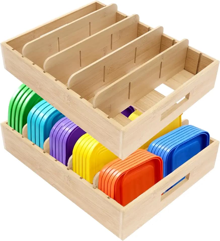 2er Set Deckelhalter aus Bambus mit je 5 Fächern