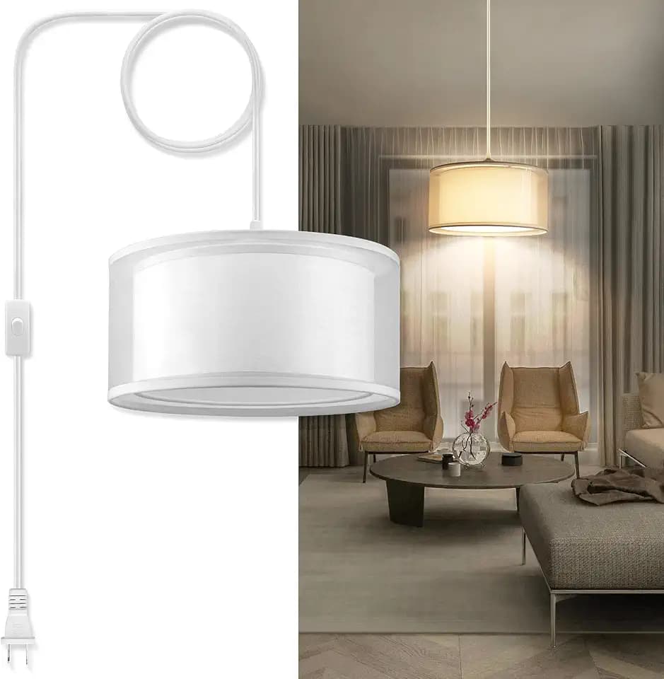 Plug in Pendant Light, 15FT White Cord Hanging Lights with Plug in Cord