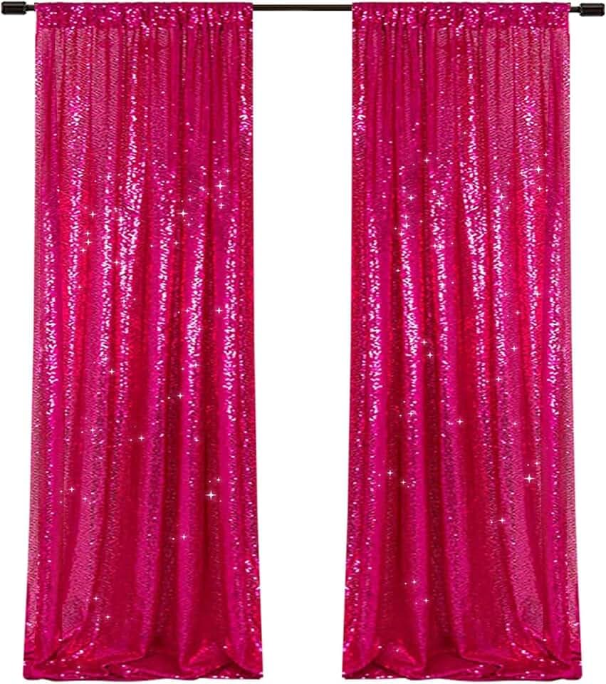 PartyDelight Hot Pink Sequin Backdrop Curtains 2x8ft 2 Panels