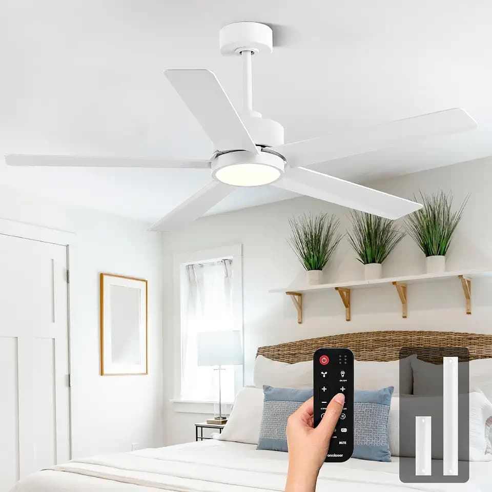 Conciseer Modern Ceiling Fans with Lights,52 Inch Ceiling Fans with Remote for Bedroom Living Room Kitchen, 18W 6CCT Dimmable，5 Blades 6 Speed Reversible Quiet DC Motor White