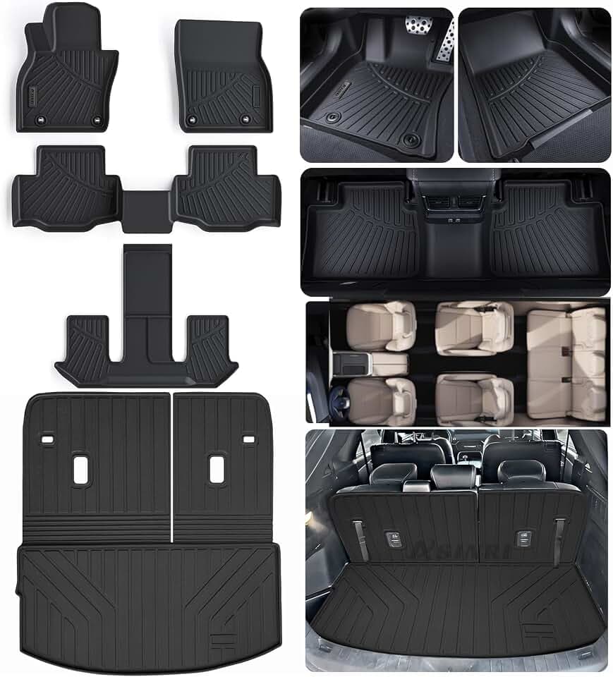 Floor Mats & Trunk Mat & Backrest Mat for 2024 2025 2026 Mazda CX90 (Only 7 Seats-2 Row Bucket Seat),Backrest Mat Not Fit for 6 and 8-Seats Version (2+2+3),Floor Liners with Cargo Liners