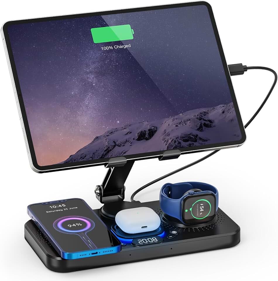 Tablet Ständer mit kabelloser Ladefunktion–4-in-1 Ladestation