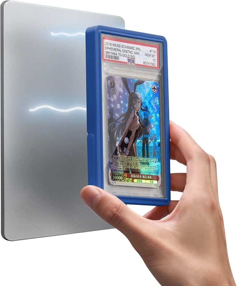 Mage Tech Collector Graded Card Guard Case for PSA Slab Protector - Snap to Steel/Iron, Built-in Stand, Magnetic Display, Stackable, Fits PSA & PCG, TPU & PC - Single-Sided (Sapphire, 3.Plus 1ct)
