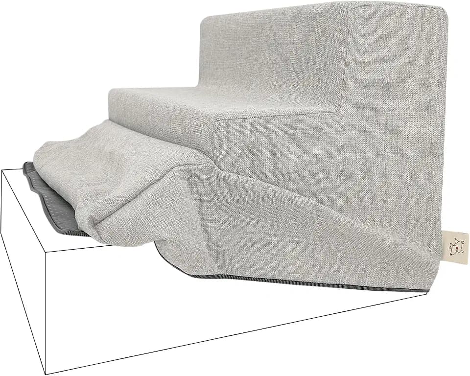 Best Pet Supplies Foam Pet Steps Cover for Small Dogs and Cats, Portable Ramp Stairs for Couch, Sofa, and High Bed Climbing (Cover Only) - Sand, 3-Step (H: 13.5") (Cover Only)
