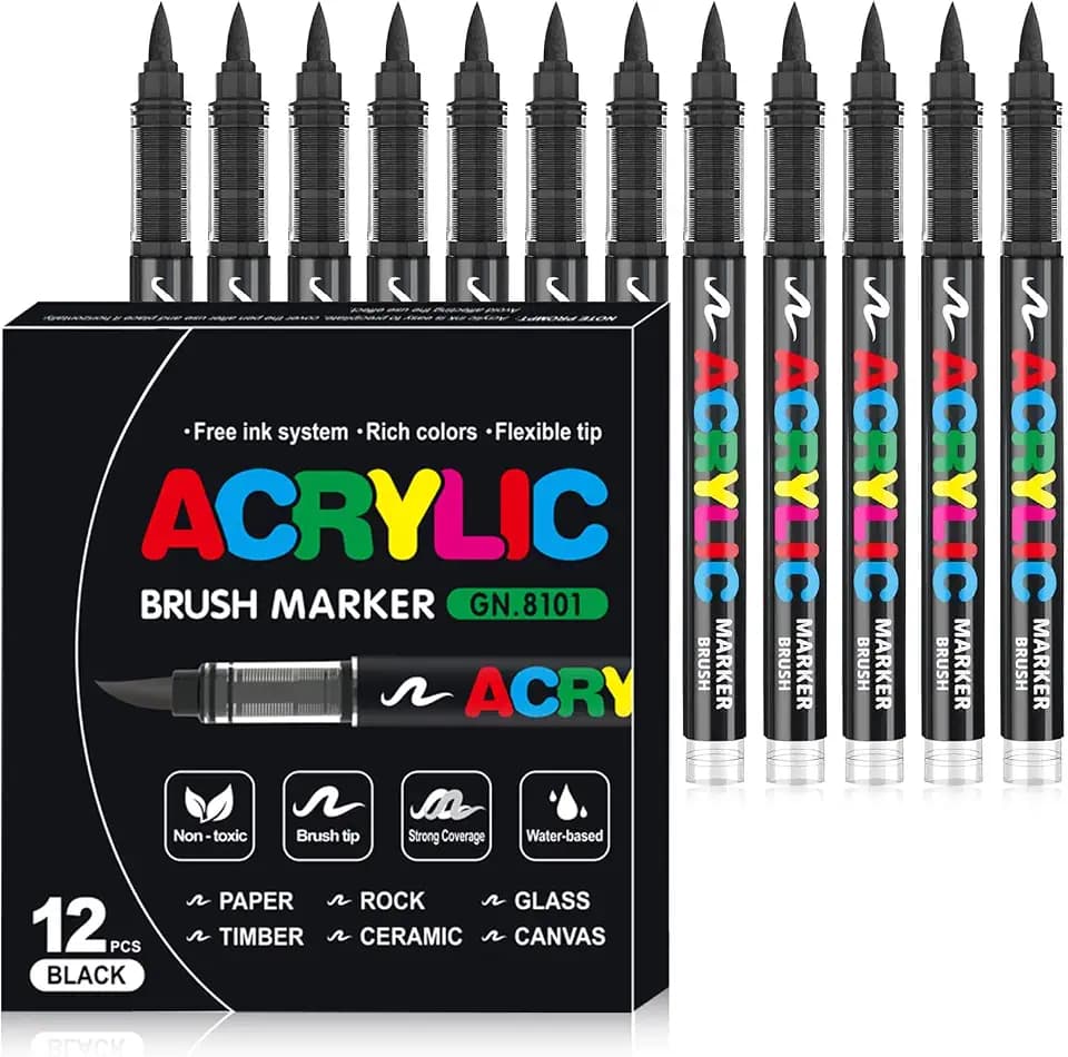 Acrylstifte für Steine Wasserfest, 1-5mm Pinsel Acrylmarker (12 Schwarz)
