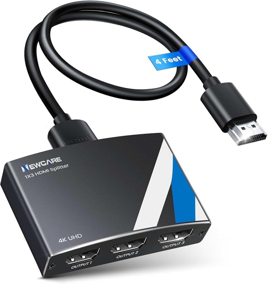 NEWCARE 4K HDMI Splitter 1 in 3 Out with 4 FT Hdmi Cable and Power Adapter