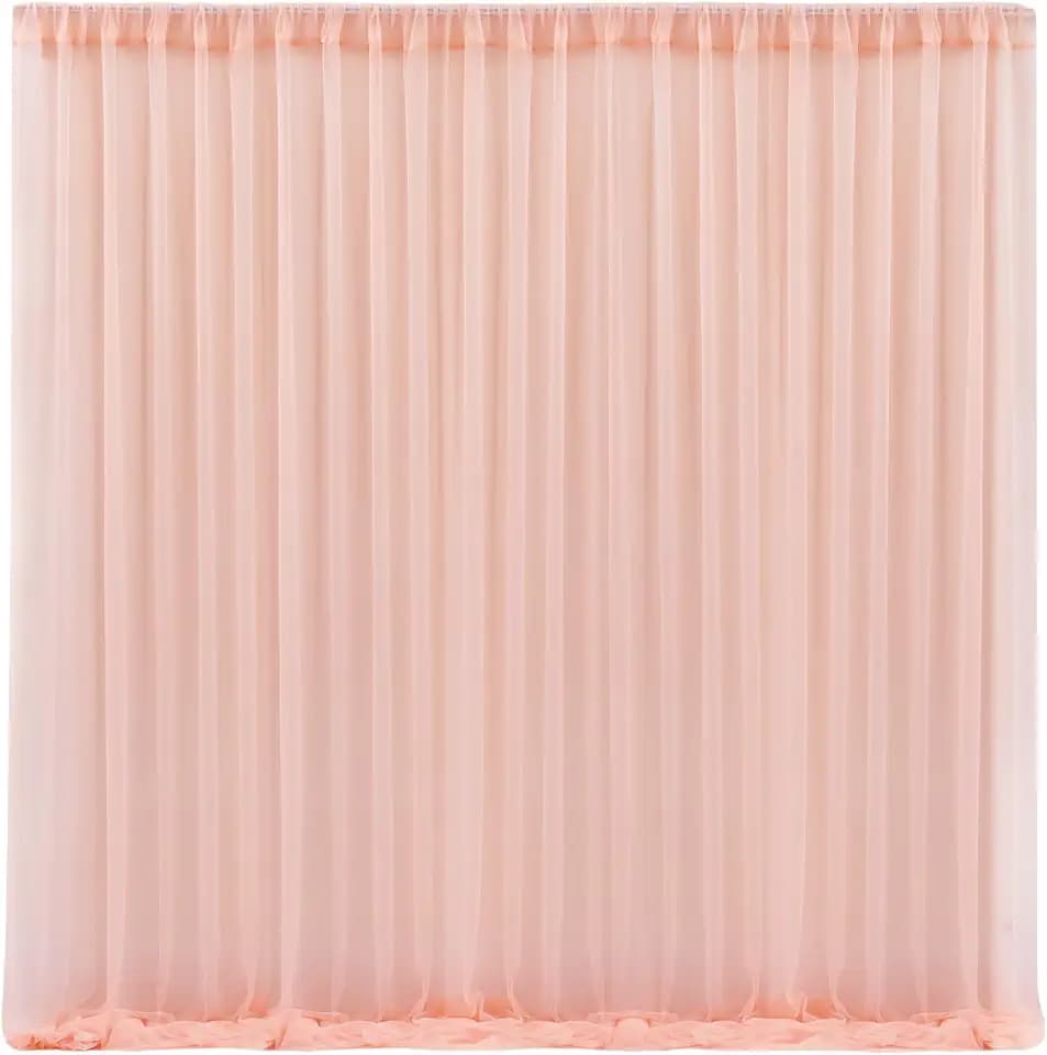 10x10 Peach Tulle Backdrop Curtains for Parties, Sheer Backdrop Curtain Wedding Photo Background Drapes for Baby Shower Photography Birthday Party