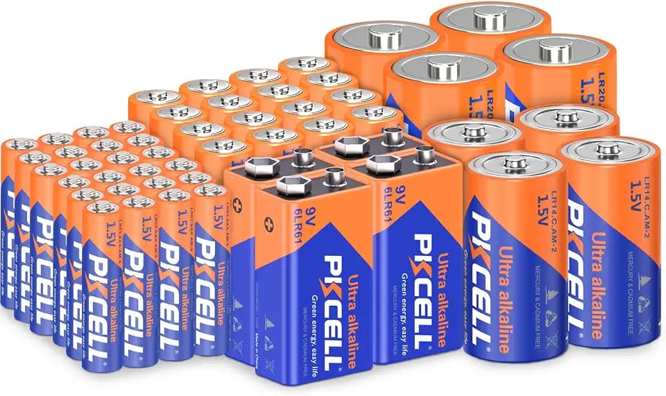 PKCELL 52 Counts Alkaline Battery Variety Pack, Mixed Assorted Battery Set