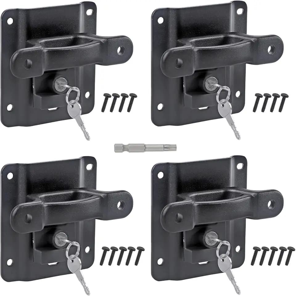 4 Pack Truck Bed Tie Down Anchors with Plates Brackets - Cleats and Plates