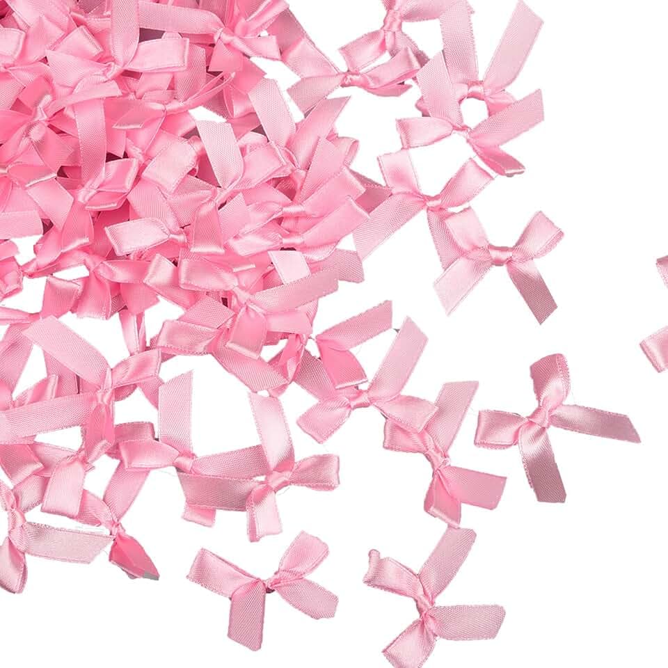 100 Stück rosa Satinschleifen Mini-Schleifen für Bastelarbeiten, Hochzeitsdekoration, Kartenherstellung, Verzierungen, verschiedene Farben, 7 mm breit, doppelseitig, Satin