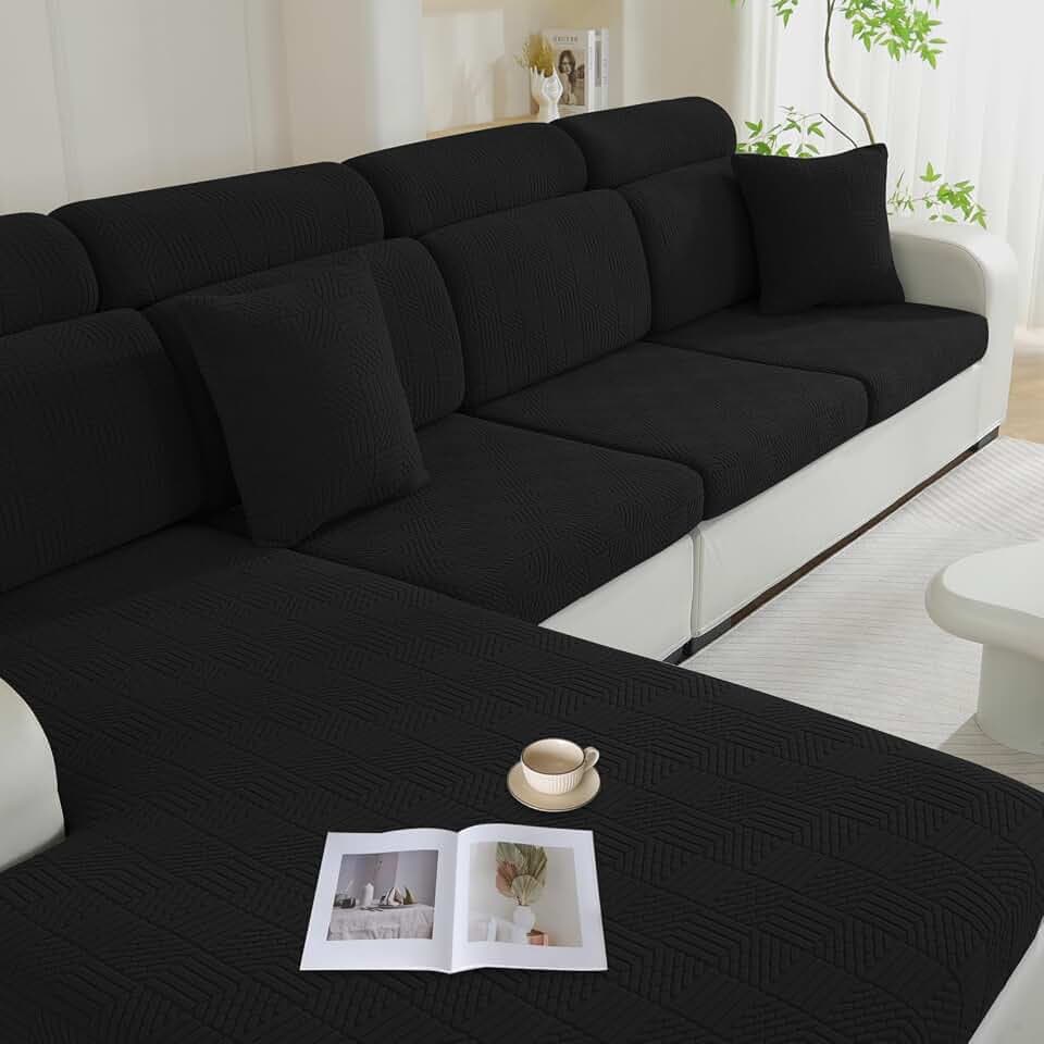Ystyle Sofa Sitzkissenbezug Stretch, Sofa Sitzbezug, Elastischer Sofakissen Bezug, Universal Sofa Sitzkissenbezug, Kissenbezüge rutschfest Und Weich (Schwarz, Chaiselongue)