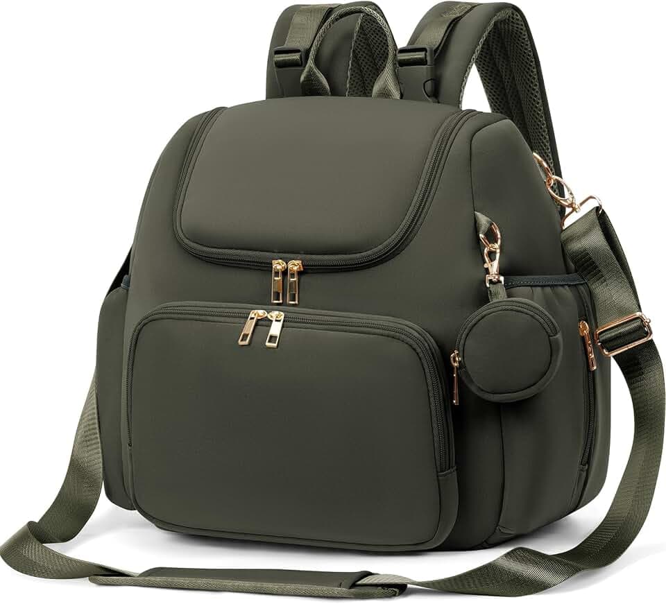 CEI-CEI Neoprene Diaper Bag Backpack Stylish Baby Maternity Bags Travel Tote for Mom with Insulated Pockets, Changing Pad, Stowable Shoulder Strap