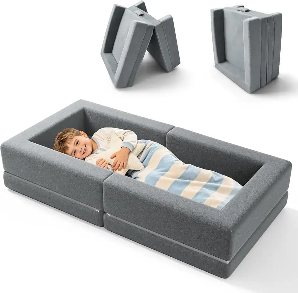 dessports 54" Portable Travel Toddler Bed, Foldable Foam Floor Bed for Kids