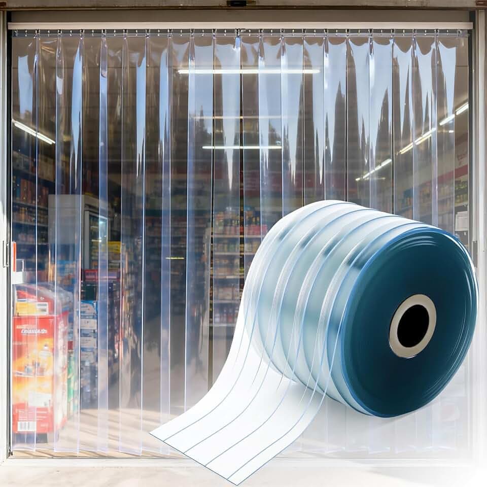 uyoyous PVC-Streifenvorhang Außentürvorhang Windschutz PVC Transparent | 2 mm Lamellenvorhang 50 m x 0,18 m für Garage Laden Küche