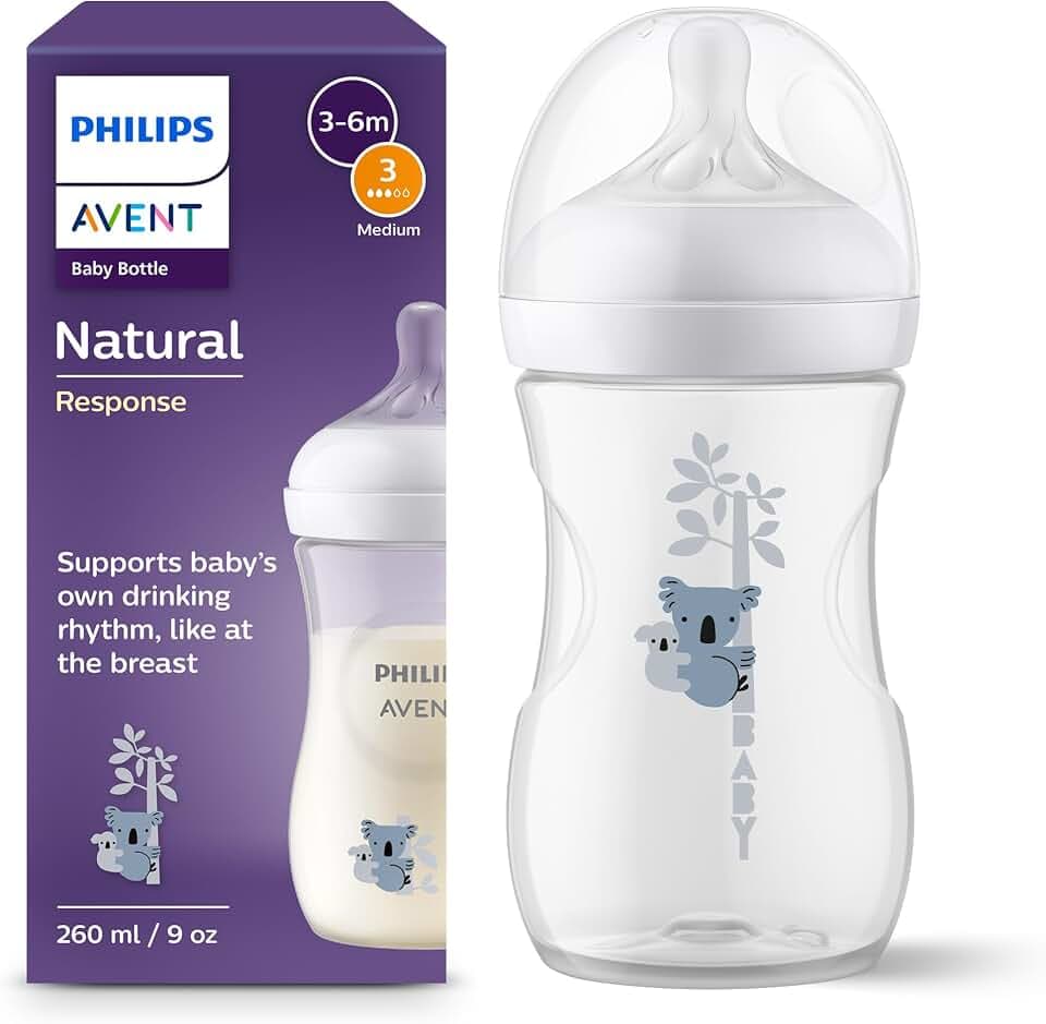 Philips AVENT Babyflasche Natural Response – Babyflasche, 260 ml, BPA-frei, für Babys ab 1 Monat, Koalamotiv (Modell SCY903/67)