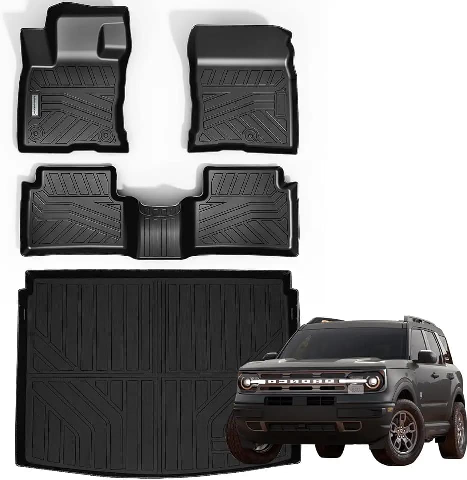Floor Mats & Trunk Mat for 2021-2025 2026 Ford Bronco Sport Only Fit Sport Version(Non Hybrid) TPE All Weather Protection 2 Rows Car Floor Liners with Cargo Liners Accessories