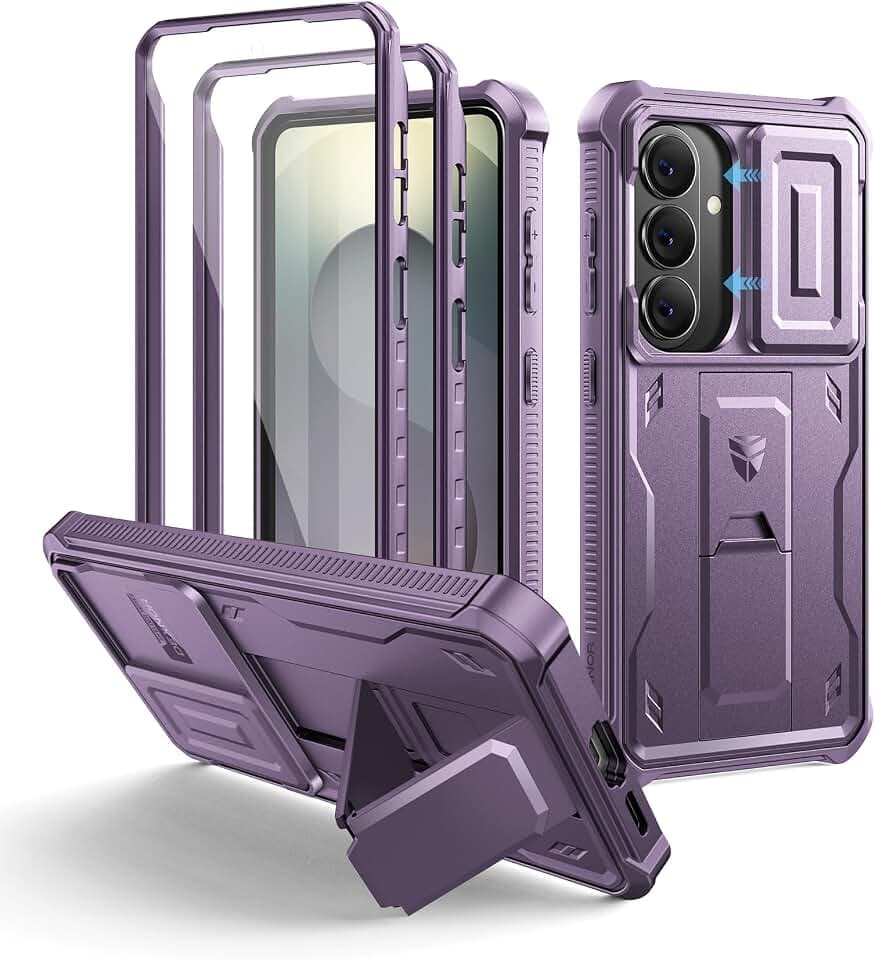Dexnor for Samsung Galaxy S26 Case with Upgraded Slide Camera Cover & 2 Front Frames & Built-in Screen Protector & Kickstand, Heavy-Duty Rugged Case Full-Body Protective Cover(2026),Phantom Purple