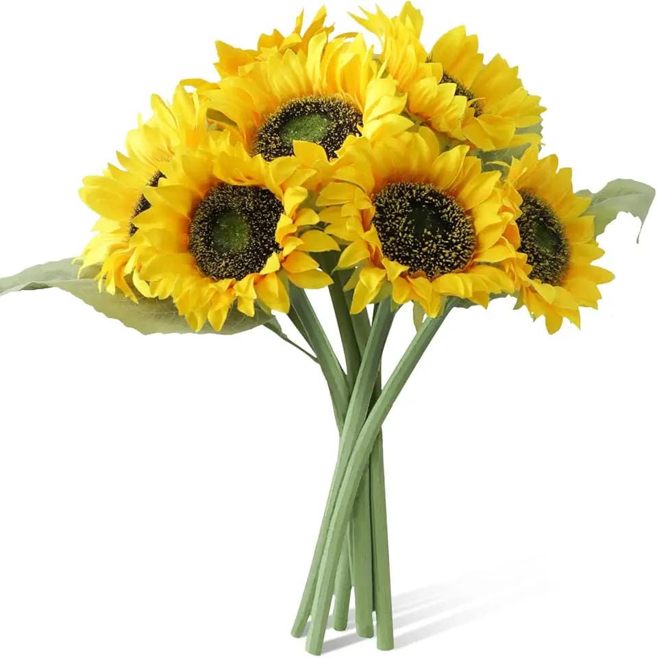7Pcs Realistic Silk Sunflowers Artificial Flowers,12.6''Fake Sunflowers with Adjustable Long Stem&Detachable Flower Head,Perfect for Home Decor,Wedding,DIY,Sunflowers Decoration for Indoor&Outdoor