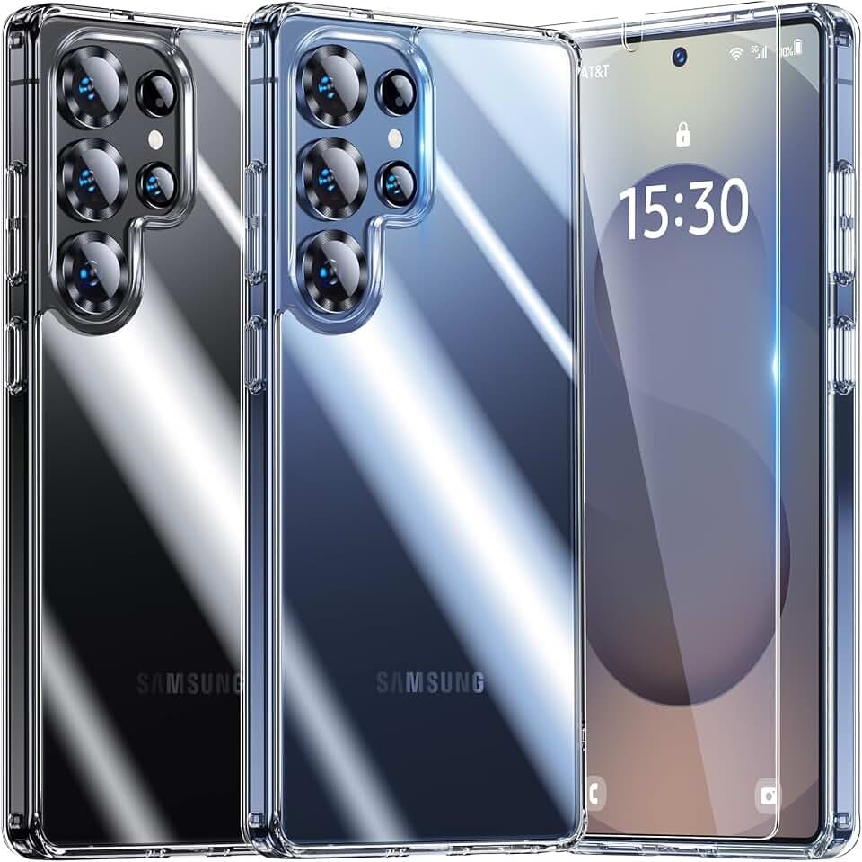UniqueMe für Samsung Galaxy S25 Ultra Hülle - Handyhülle für Samsung Galaxy S25 Ultra Case, 5 in 1 Set Rundumschutz Schutzhülle Cover,1 Handyhülle & 2 Schutzfolie & 2 Kameraschutz - Transparent