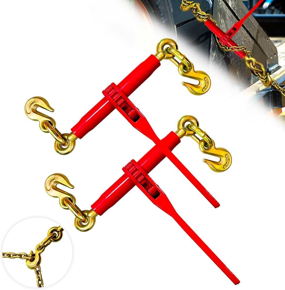 Ratchet Load Chain Binders 5/16'' - 3/8‘’ | 5/16 Inch Load Binder with 5/16 Inch Grab Hooks | Tie Downs for 5/16 Transport Chain | 5400 Lbs Working Load Limit- Heavy Duty Binders(2 Pack)