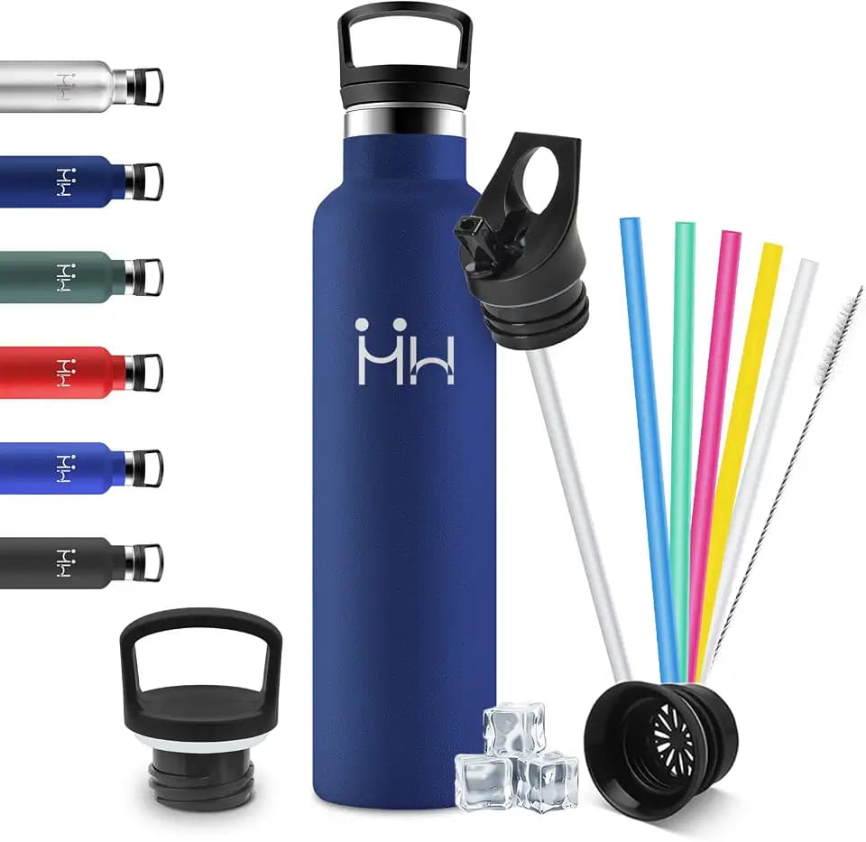 Trinkflasche Edelstahl 1 Liter, BPA-Frei, Thermosflasche mit Strohhalm, Auslaufsicher, Kohlensäure Geeignet, für Sprudel, Camping, Yoga