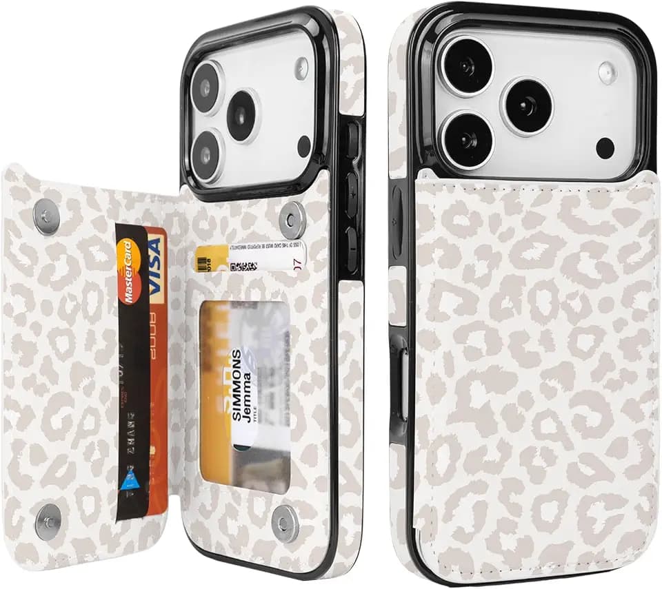 uCOLOR for iPhone 17/18 Pro Wallet Case Flip Beige Leopard