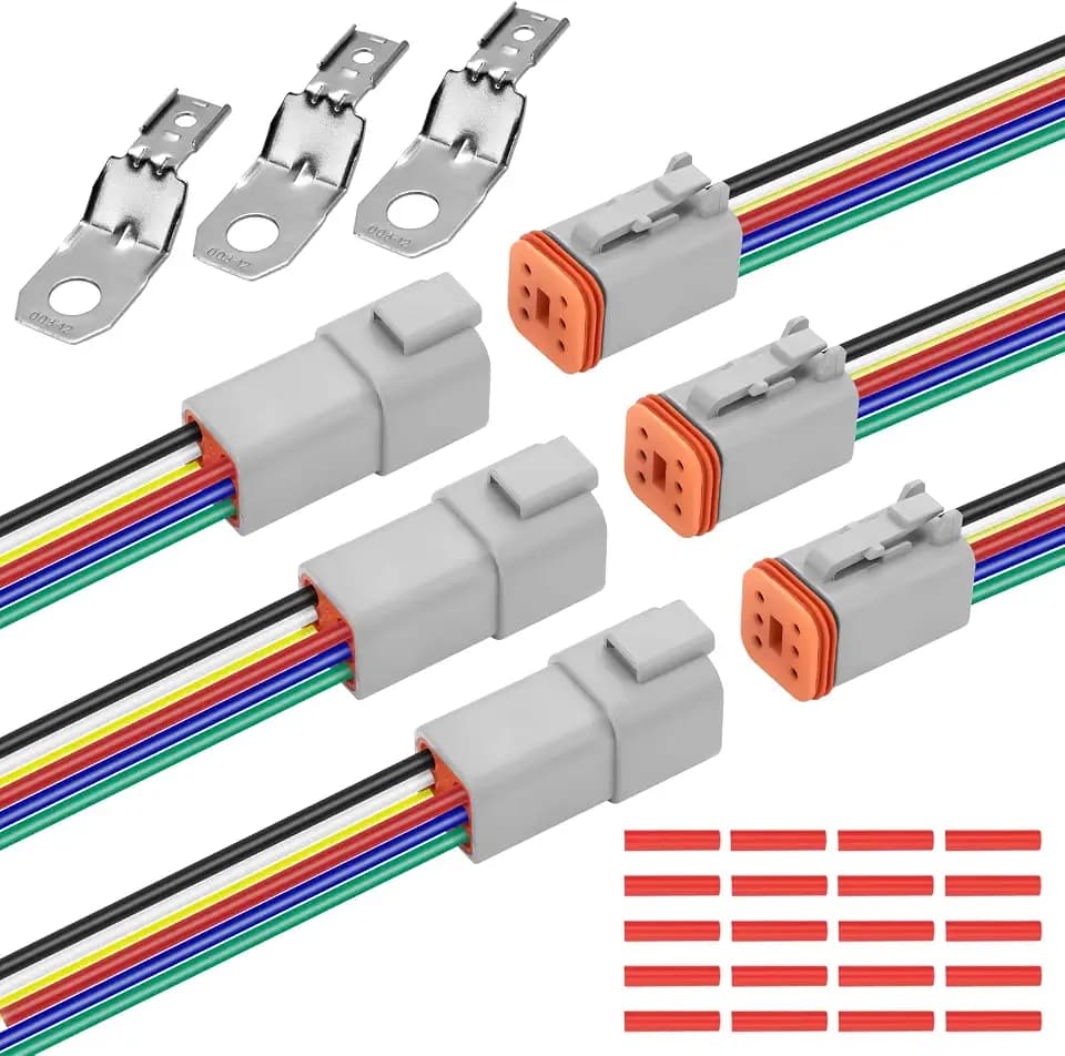 Deutsch DT 6 Pin Waterproof Connector, 14 AWG Cable Automotive Electrical Connector Male Female Plug Wiring Harness for Car, Truck, Boats, LED Work Light (6 Pin)