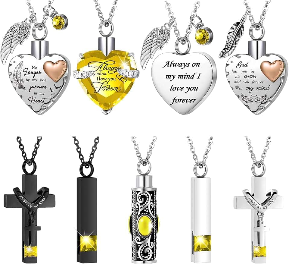 Henoyso 9 Pcs Cremation Urn Necklace for Ashes Heart Cross