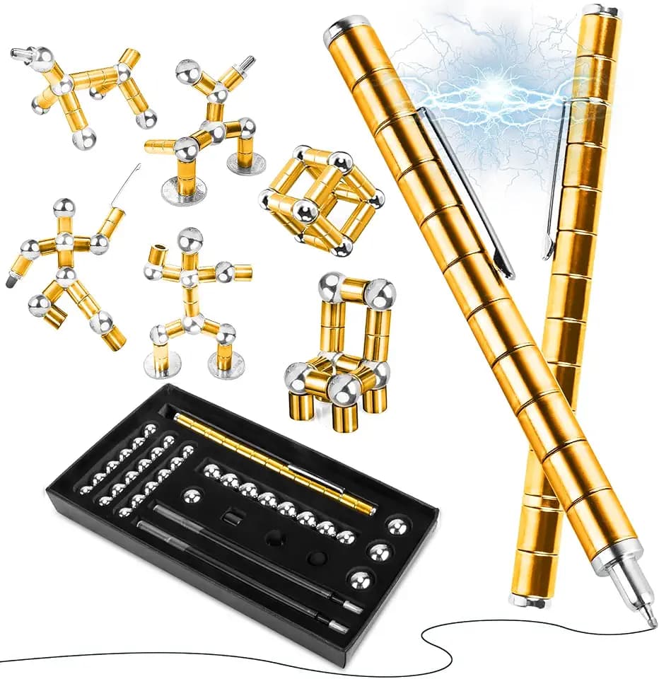 Magnetic Fidget Pen, Upgraded Gold Modular Magnet Writing Tool for Adults, DIY Multifunctional Decompression Desk Toy, Unique Birthday Gift for Office, Holiday Present for 14 Years and Up