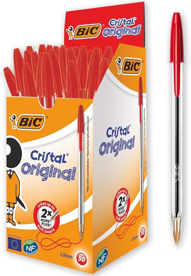 BIC CRISTAL Original Kugelschreiber Rot, 0,32 mm Strichstärke, 50 Stück