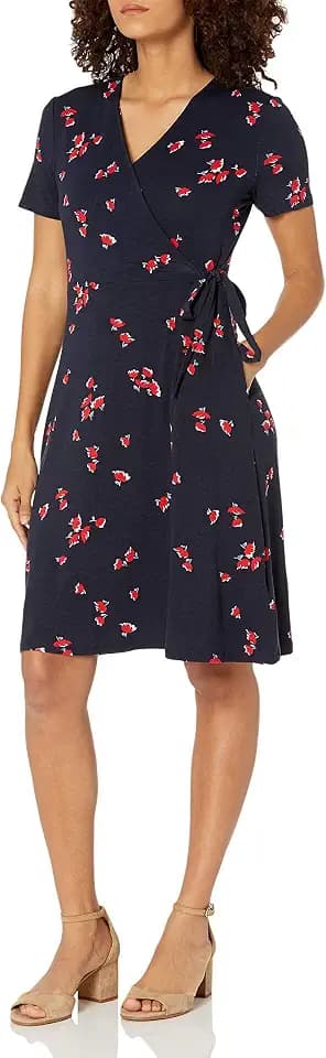 Amazon Essentials Damen Kurzärmliges Kleid mit Wickeloptik