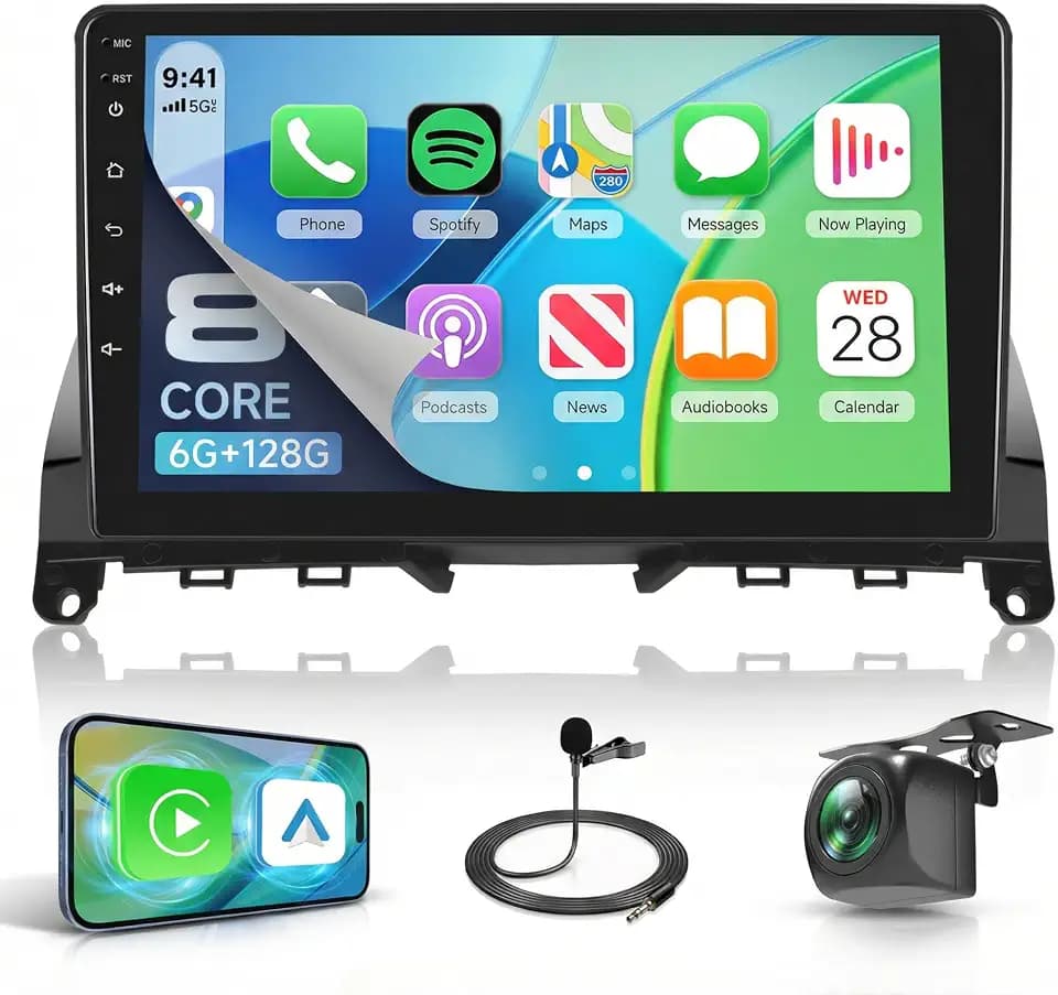 8 Kerne 6+128G für Mercedes Benz C-Class C180 C200 C230 C250 C300 C350 W204 S204 2006-2011 9" Android Autoradio mit Wireless Carplay Android Auto Mirror Link Bluetooth FM/RDS/EQ/DSP WiFi GPS Navi