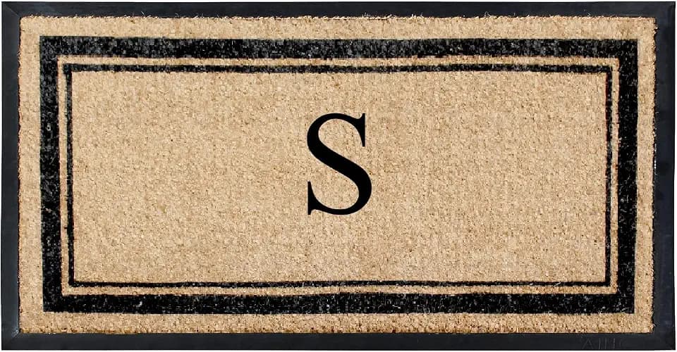 A1 Home Collections Natural Coir & Rubber Hand-Flocked Monogrammed Doormat - Heavy Duty Anti-Shedding Front Door Mat, Thick & Durable Entrance Mat - S, 24" x 48"
