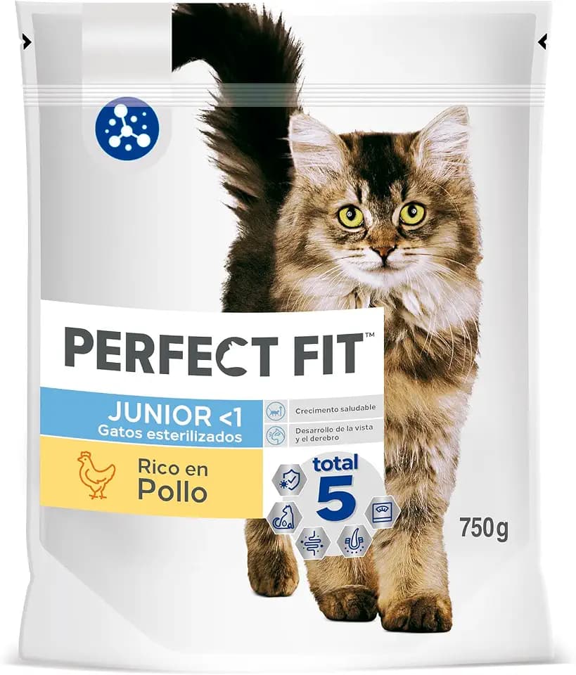 PERFECT FIT Junior < 1 Trockenfutter für Junior-Katzen – erfüllt die spezifischen Bedürfnisse einer sterilisierten Katze – Reich an Huhn – 750 g (6 Stück)